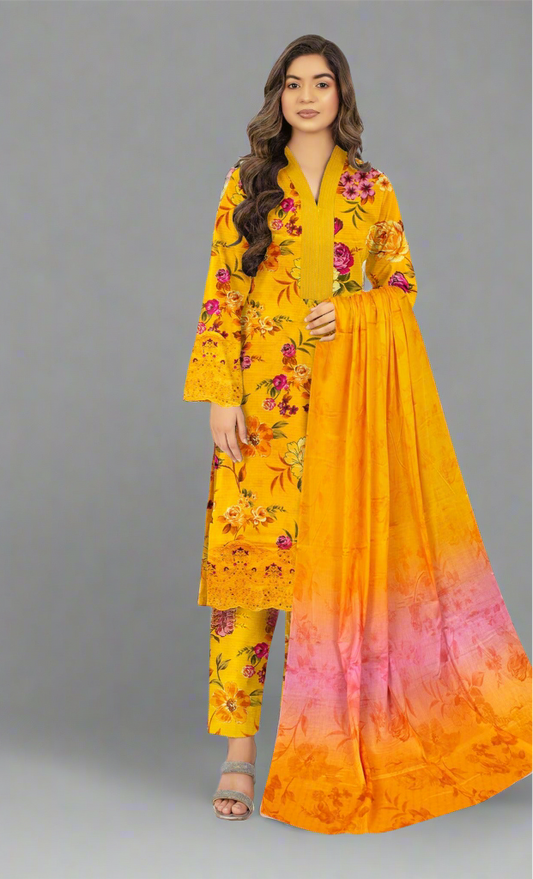 iznik 3pc lawn banadora emroidered daman patch