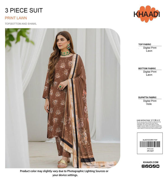 Khaadi Lawn 3pc Printed With Voil Lawn Dup