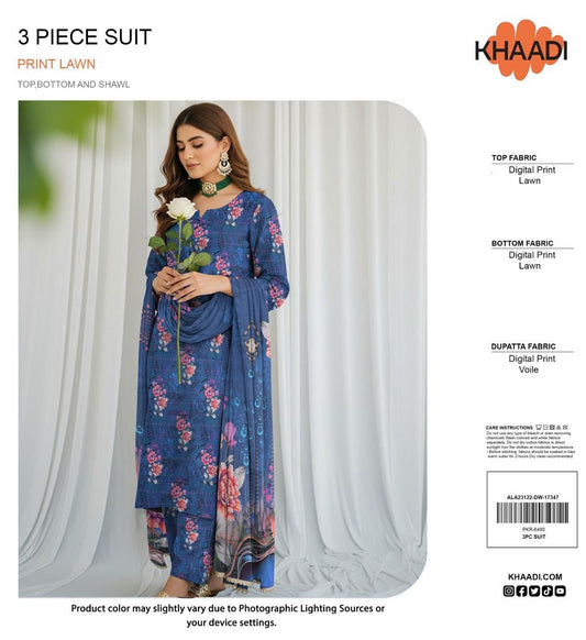 Khaadi Lawn 3pc Printed With Voil Lawn Dup