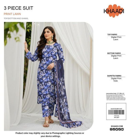 Khaadi Lawn 3pc Printed With Voil Lawn Dup