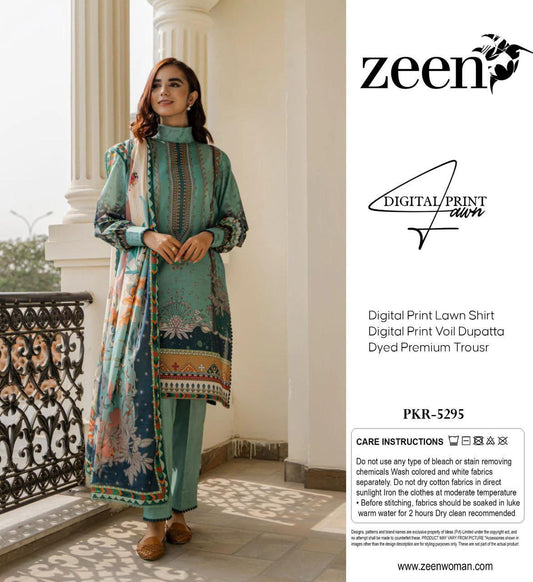 Zeen Lawn 3pc Print Voil Dup (plain trouser)