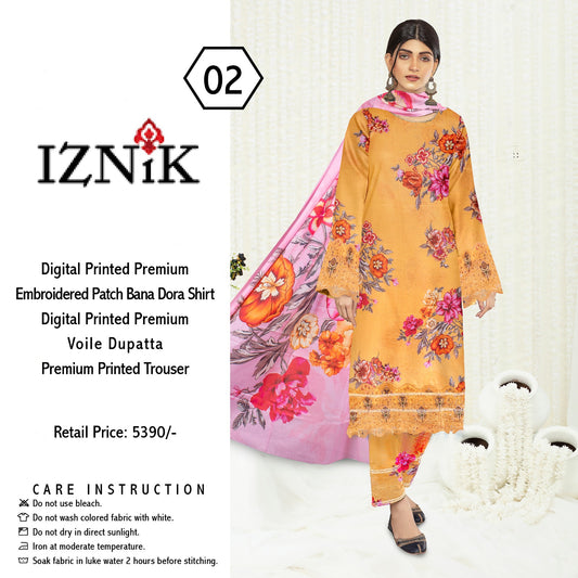 iznik 3pc lawn banadora emroidered daman patch