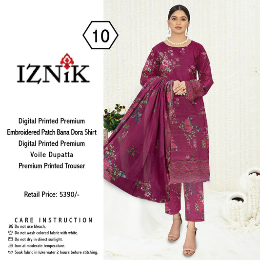 iznik 3pc lawn banadora embroidered daman patch