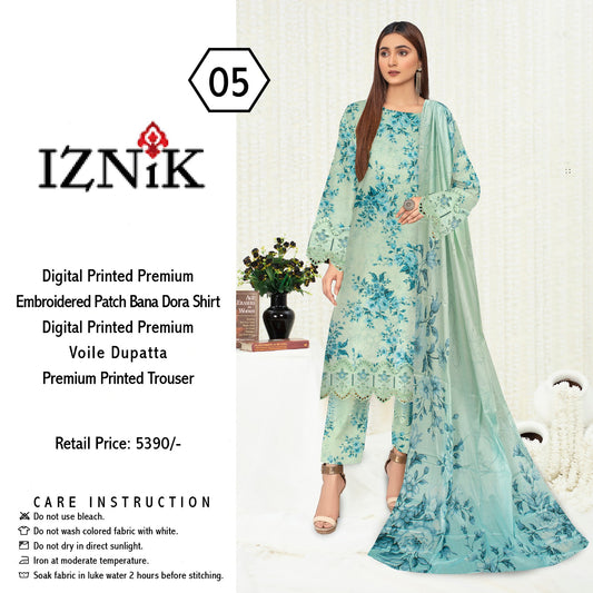 iznik 3pc lawn banadora emroidered daman patch