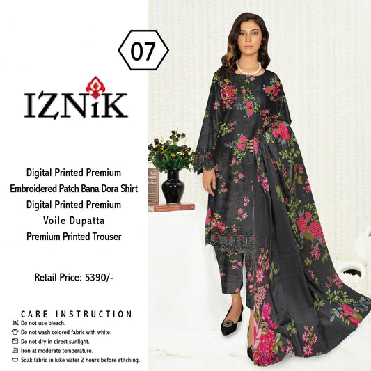iznik 3pc lawn banadora emroidered daman patch