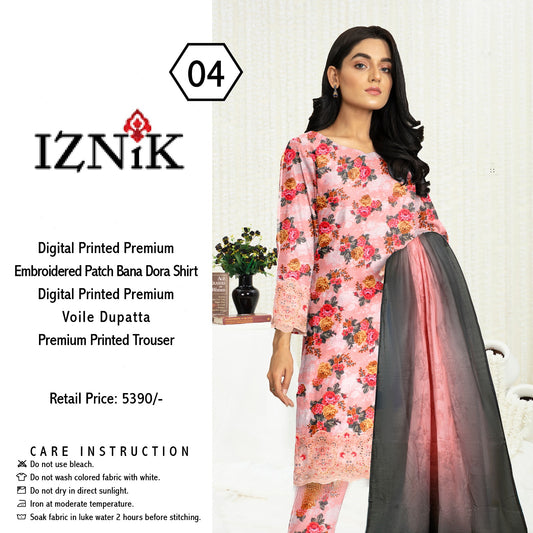 iznik 3pc lawn banadora emroidered daman patch