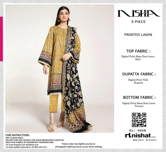 NISHAT 3PC LAWN BANADORA