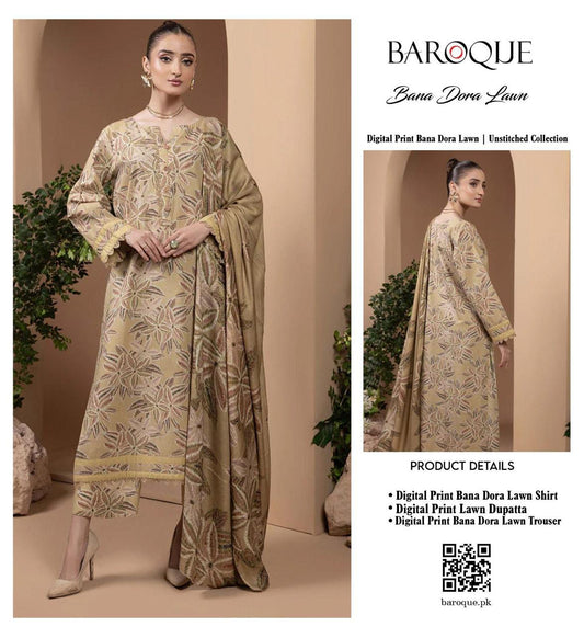 barooque 3 pc lawn bana dora
