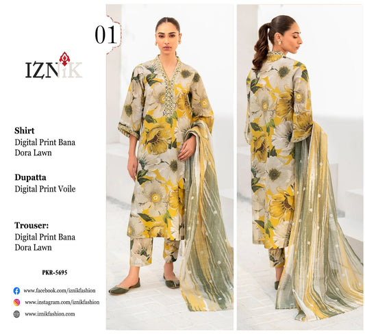 iznic 3 pc bamber chiffon dupatta