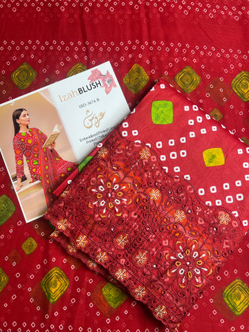Lawn 3pc chiffon dup Daman+sleeves patch