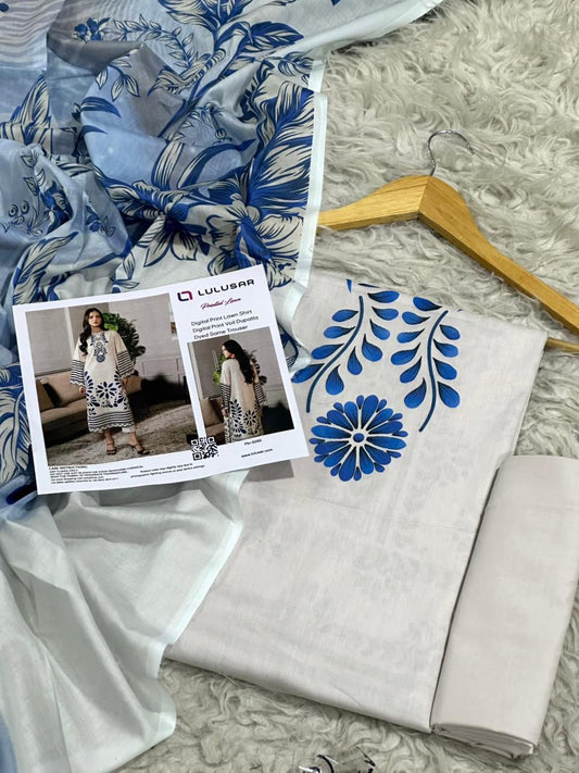 Lulusar Lawn 3pc Printed with Voil Lawn Dup