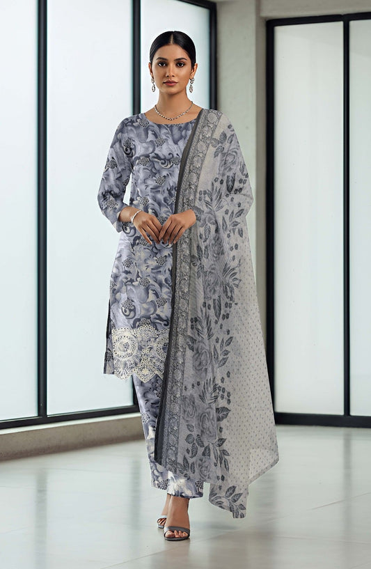 Lawn 3pc chiffon dup Daman+sleeves patch