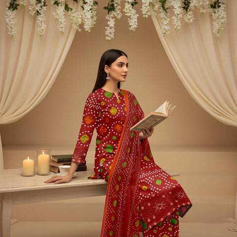Lawn 3pc chiffon dup Daman+sleeves patch