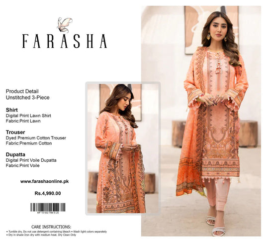 Farasha Lawn 3pc Print Voil Dup (plain trouser)