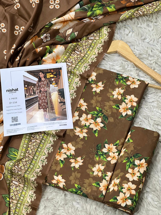 Nishat Lawn 3pc Printed With Voil Lawn Dup