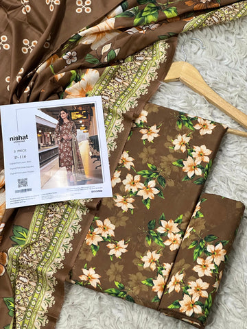 Nishat Lawn 3pc Printed With Voil Lawn Dup