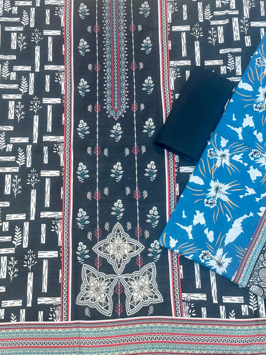 AJ EMB 3PC KHADDAR D-3650