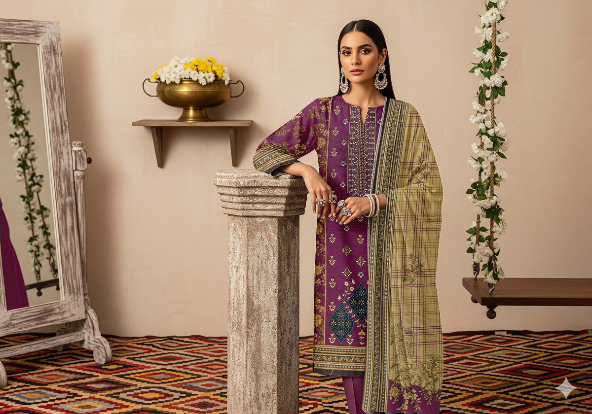 AJ EMB 3PC KHADDAR D-3653 B