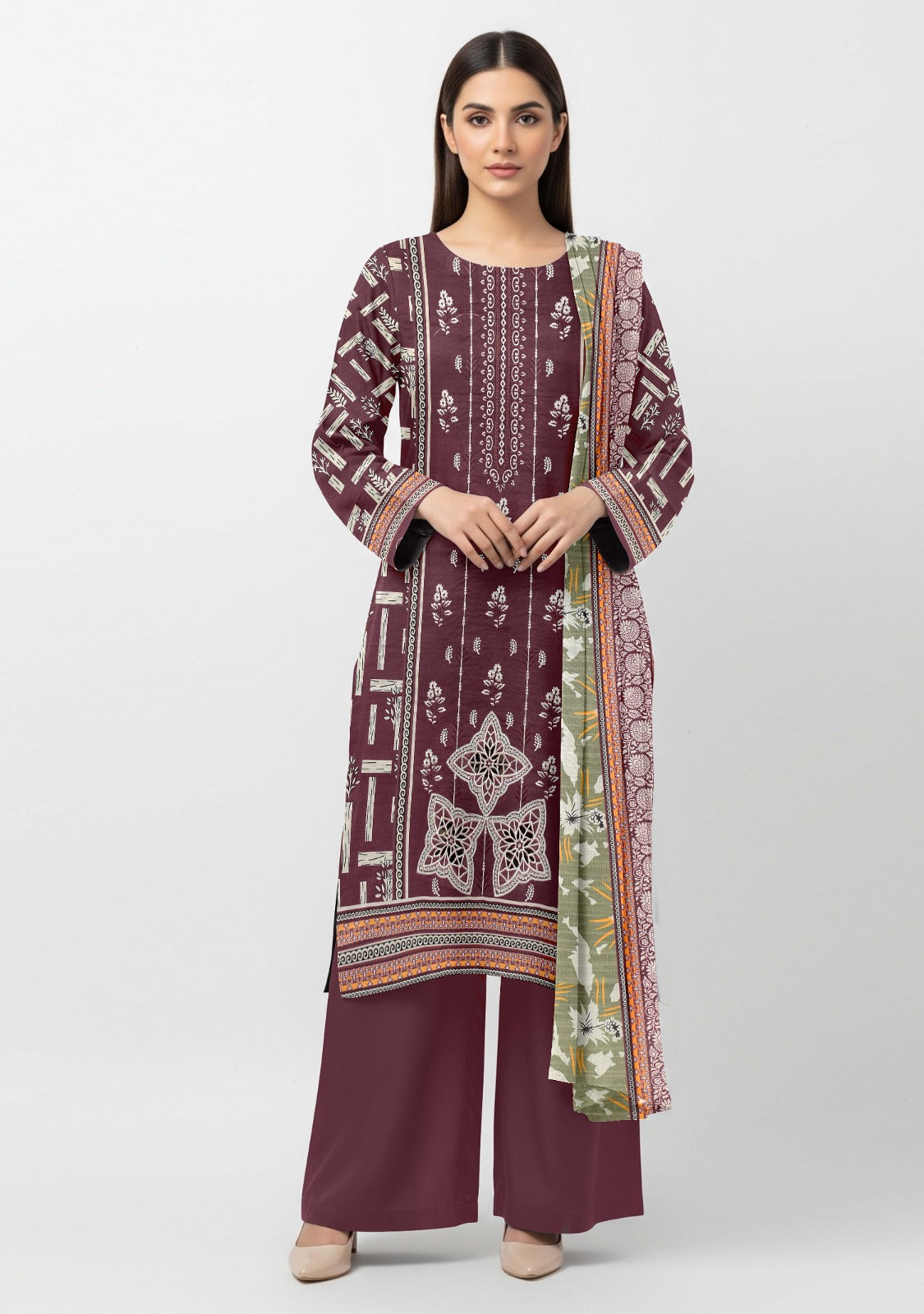 AJ EMB 3PC KHADDAR D-3656