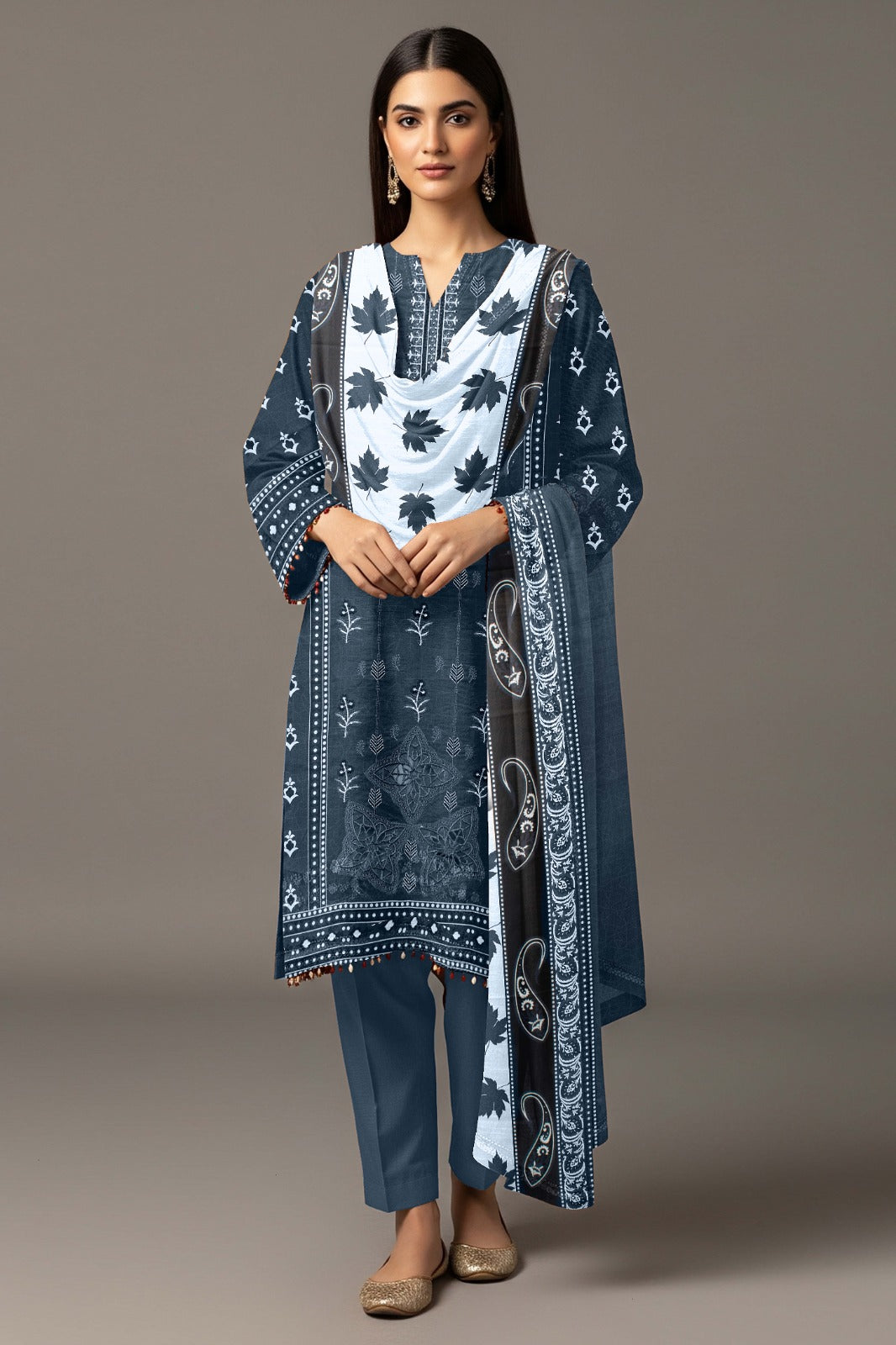 AJ EMB 3PC KHADDAR D-3658