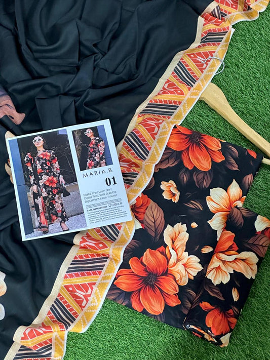 Maria.B Lawn 3pc With Voil Lawn Dup