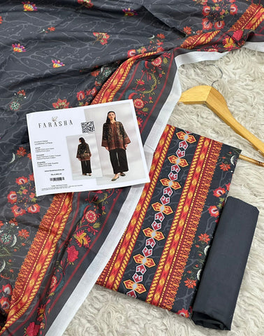 Farasha Lawn 3pc Print Voil Dup (plain trouser)