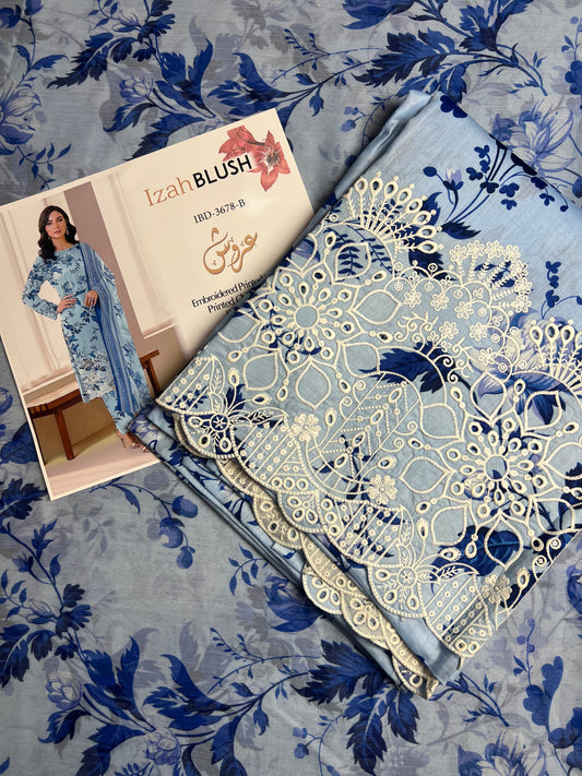 Lawn 3pc chiffon dup Daman+sleeves patch