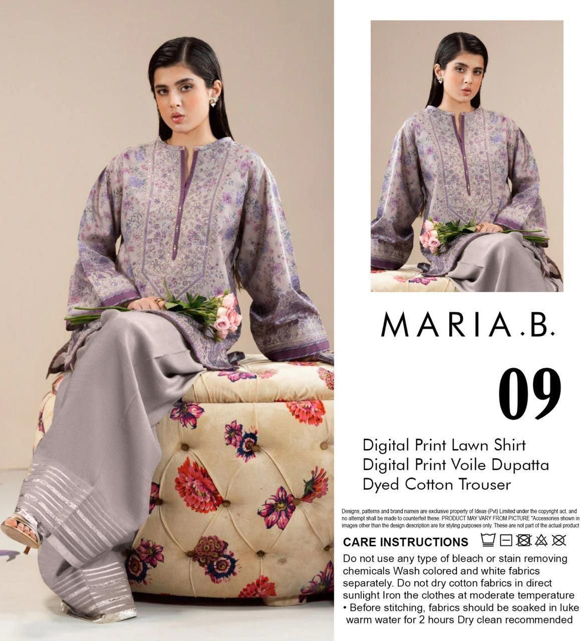Maria.B Lawn 3pc With Voil Lawn Dup
