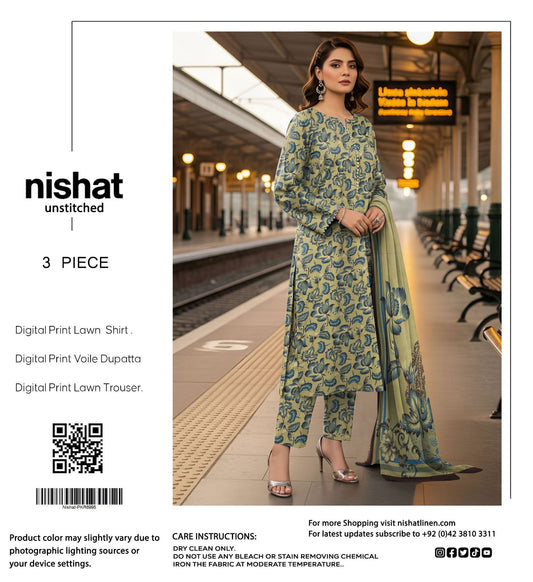 Nishat Lawn 3pc Printed With Voil Lawn Dup