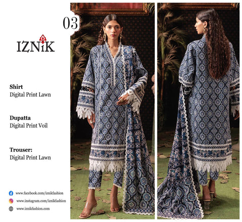 Iznik 3pc Lawn with Voil Lawn Dup