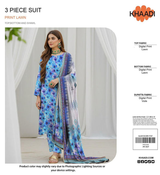 Khaadi Lawn 3pc Printed With Voil Lawn Dup