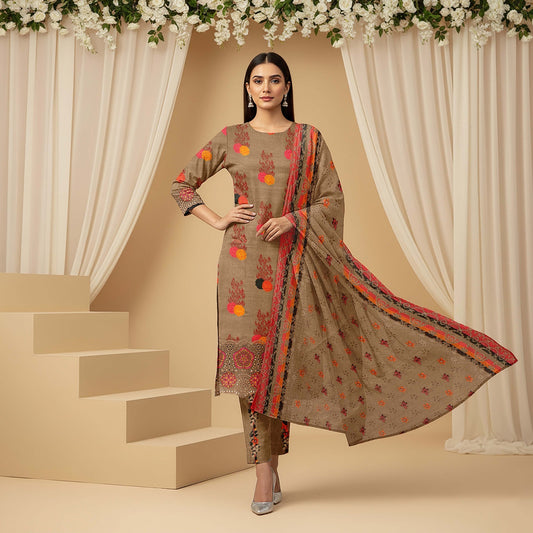 Lawn 3pc chiffon dup Daman+sleeves patch