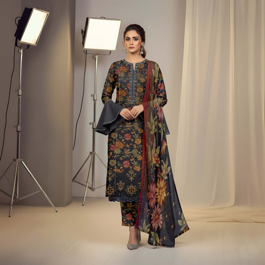 Lawn 3pc chiffon dup Daman+sleeves patch