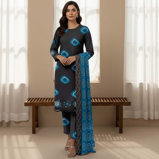 Lawn 3pc chiffon dup Daman+sleeves patch