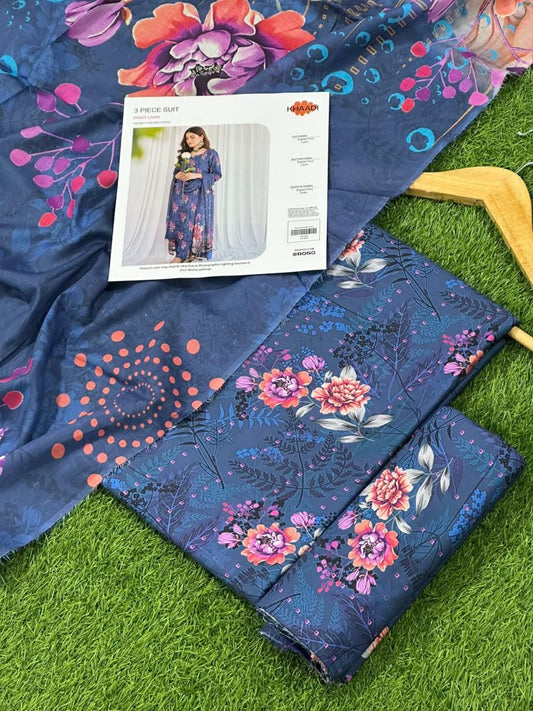 Khaadi Lawn 3pc Printed With Voil Lawn Dup