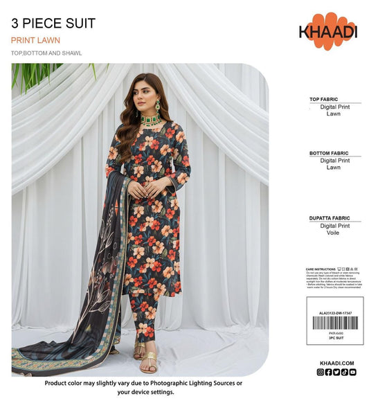Khaadi Lawn 3pc Printed With Voil Lawn Dup