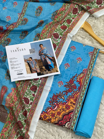 Farasha Lawn 3pc Print Voil Dup (plain trouser)
