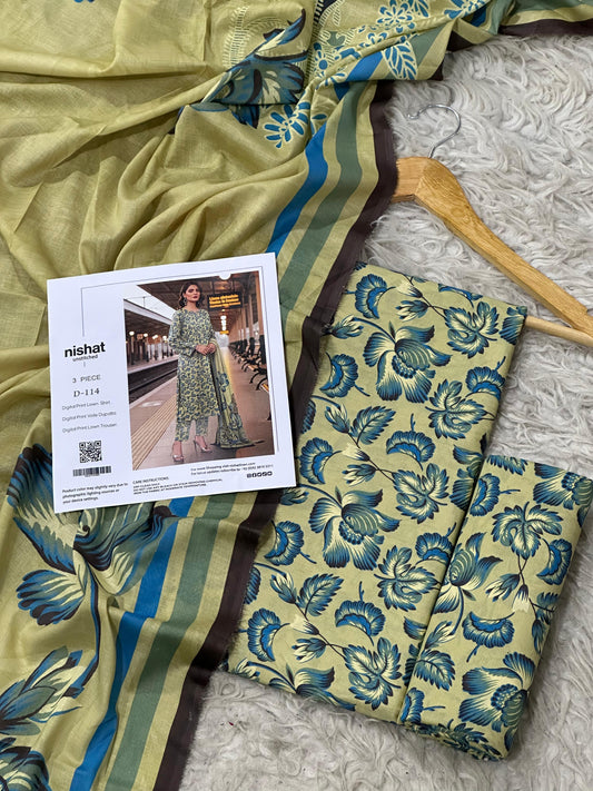 Nishat Lawn 3pc Printed With Voil Lawn Dup