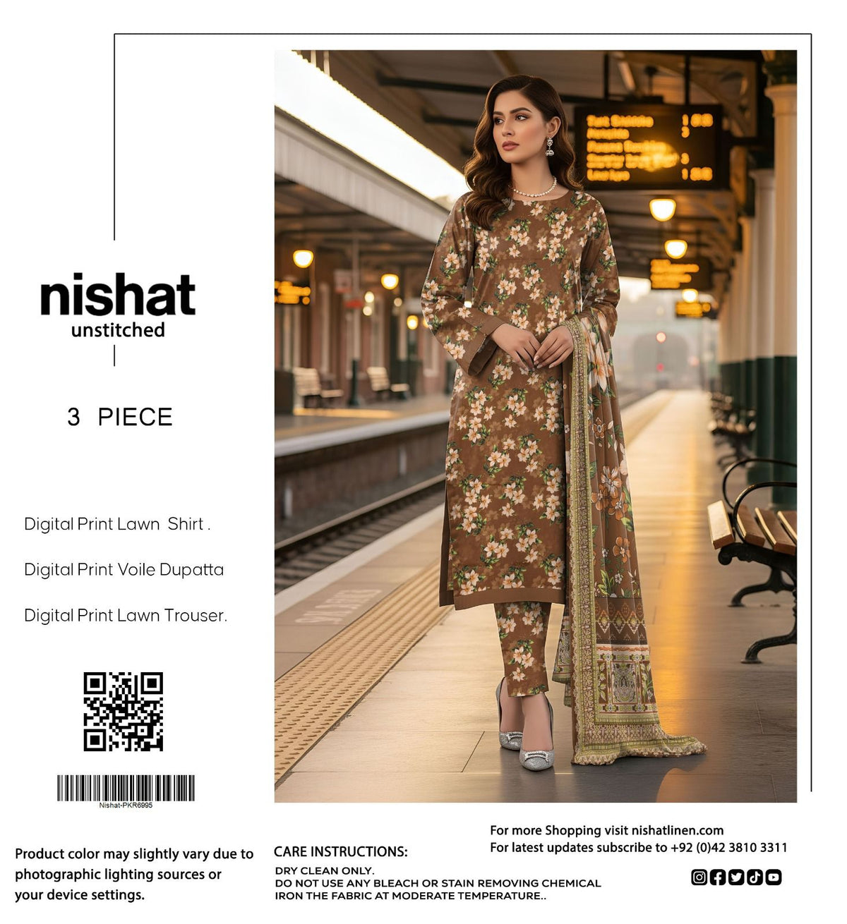 Nishat Lawn 3pc Printed With Voil Lawn Dup