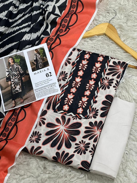 Maria.B Lawn 3pc With Voil Lawn Dup