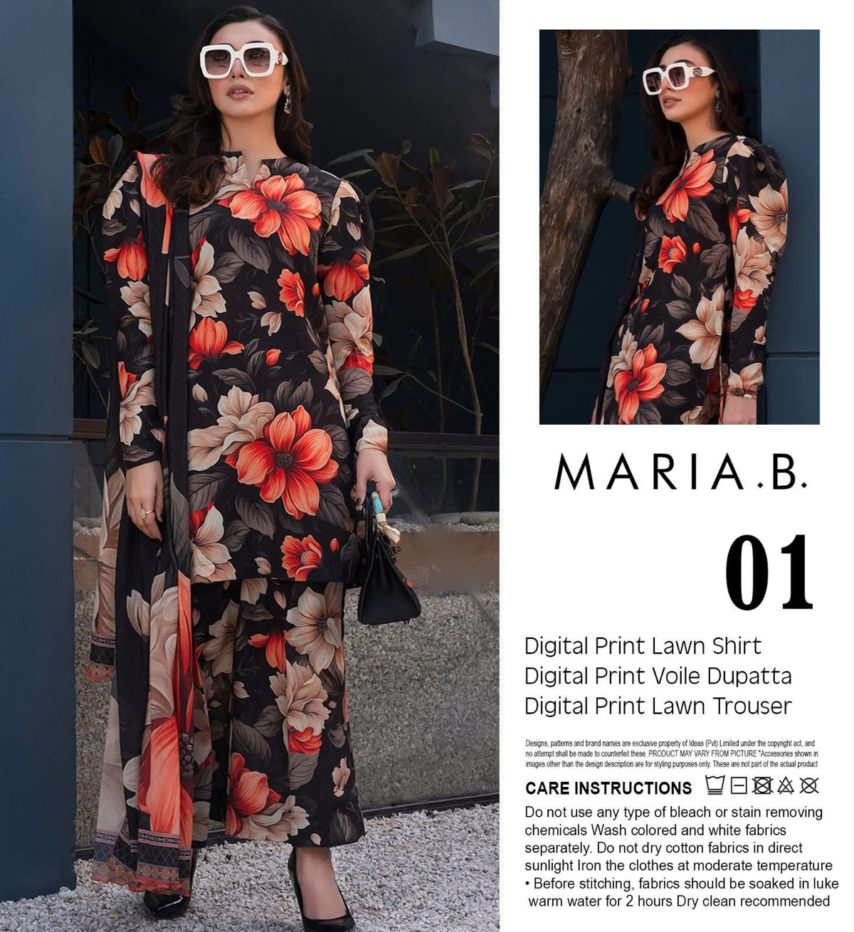 Maria.B Lawn 3pc With Voil Lawn Dup