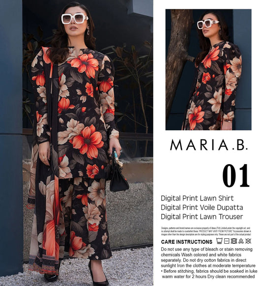 Maria.B Lawn 3pc With Voil Lawn Dup