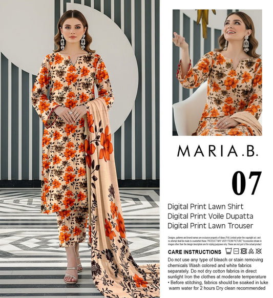 Maria.B Lawn 3pc With Voil Lawn Dup