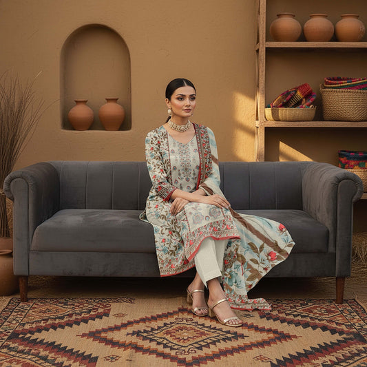 Lawn 3pc lawn dup center panel emb