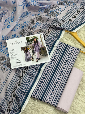 Farasha Lawn 3pc Print Voil Dup (plain trouser)