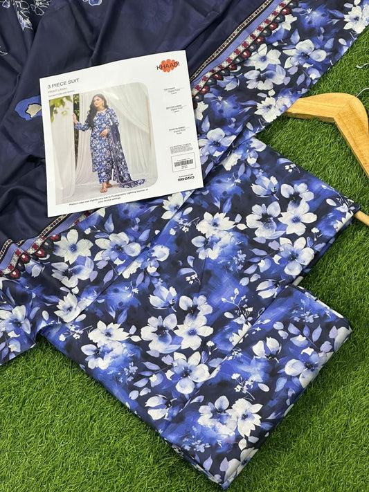 Khaadi Lawn 3pc Printed With Voil Lawn Dup