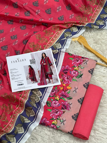 Farasha Lawn 3pc Print Voil Dup (plain trouser)