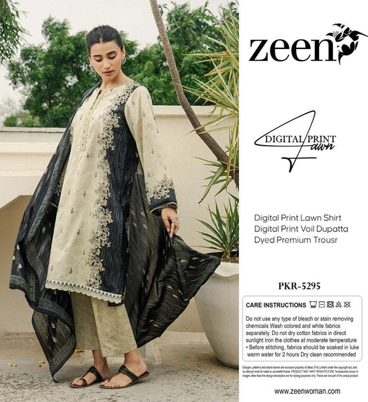 Zeen Lawn 3pc Print Voil Dup (plain trouser)