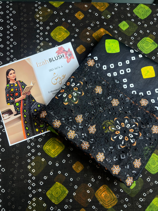 Lawn 3pc chiffon dup Daman+sleeves patch