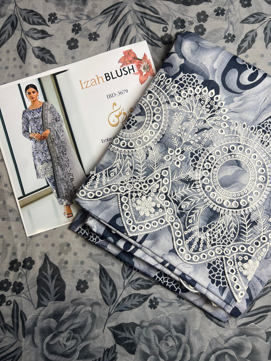 Lawn 3pc chiffon dup Daman+sleeves patch